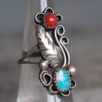 Vintage Sterling Turquoise and Coral Ring 6.25