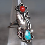 Vintage Sterling Turquoise and Coral Ring 6.25