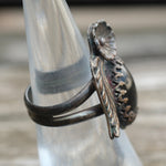 Vintage Sterling Onyx Feather Ring 6