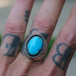 Vintage Sterling Turquoise Ribbed Band Ring 9.5