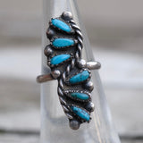 Vintage Sterling Turquoise Cluster Ring 4.75