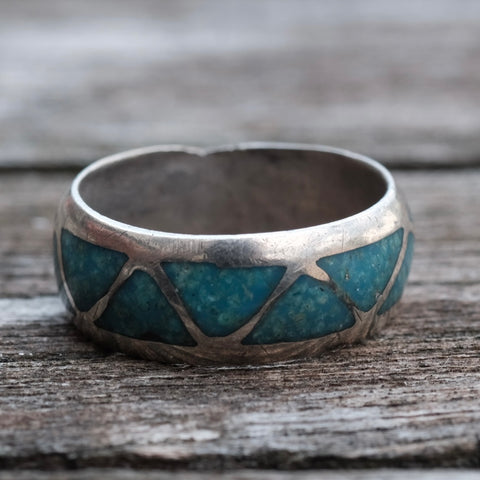 Vintage Sterling Turquoise Inlay Band 7