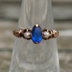 Victorian 14K Gold Blue Gem and Pearl Ring 5.25