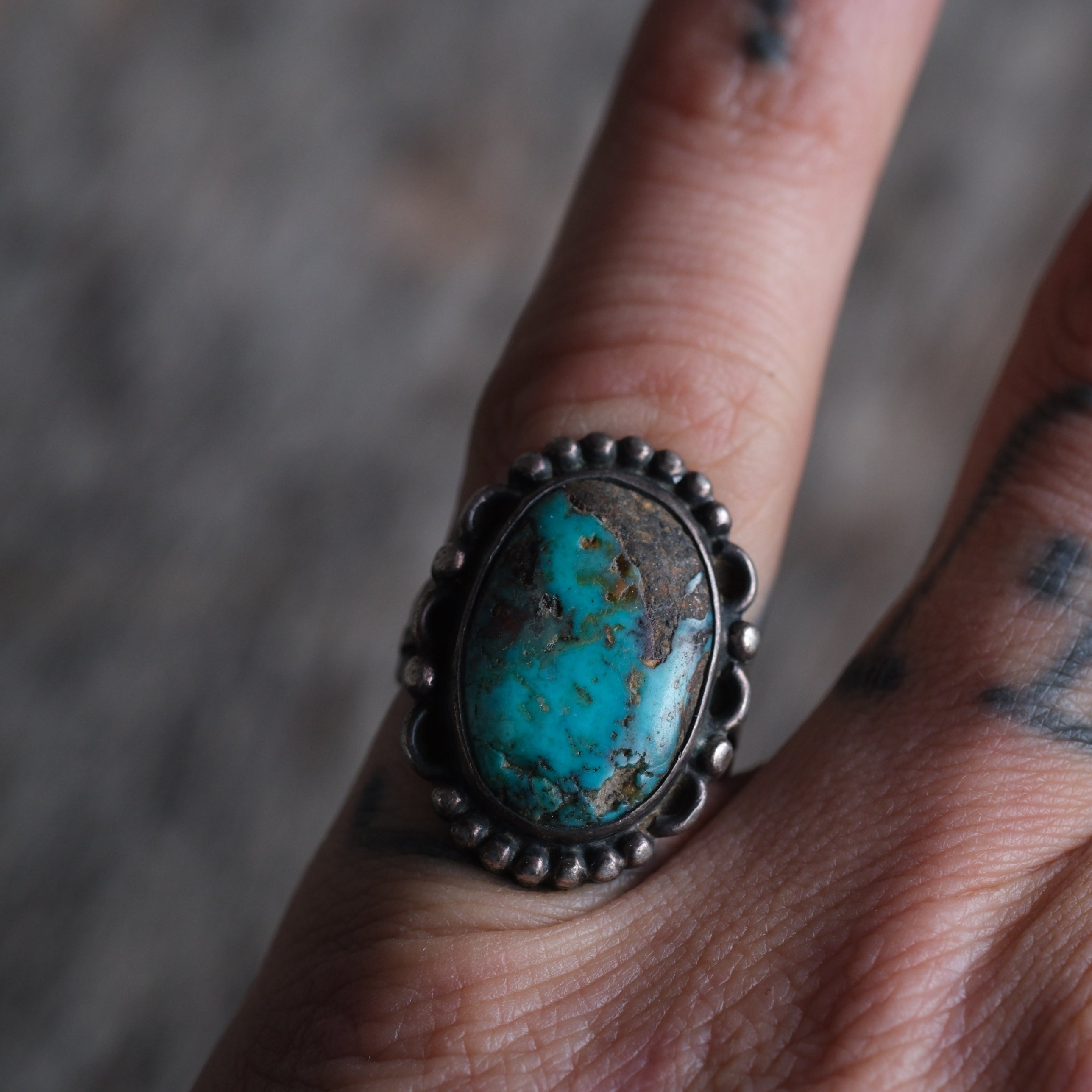 Vintage Sterling Turquoise Ring 4.75