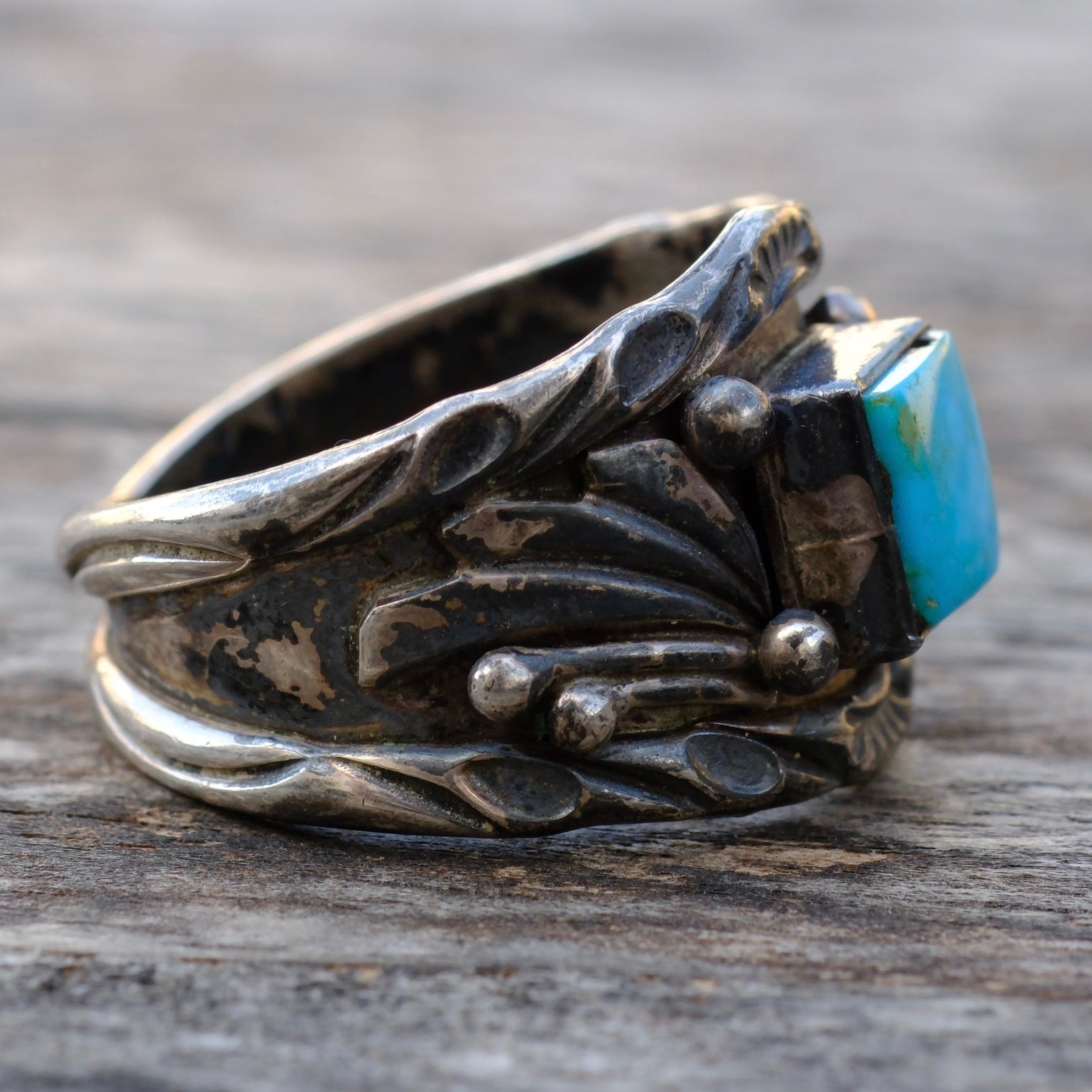 Vintage Sterling Turquoise Band Ring 12