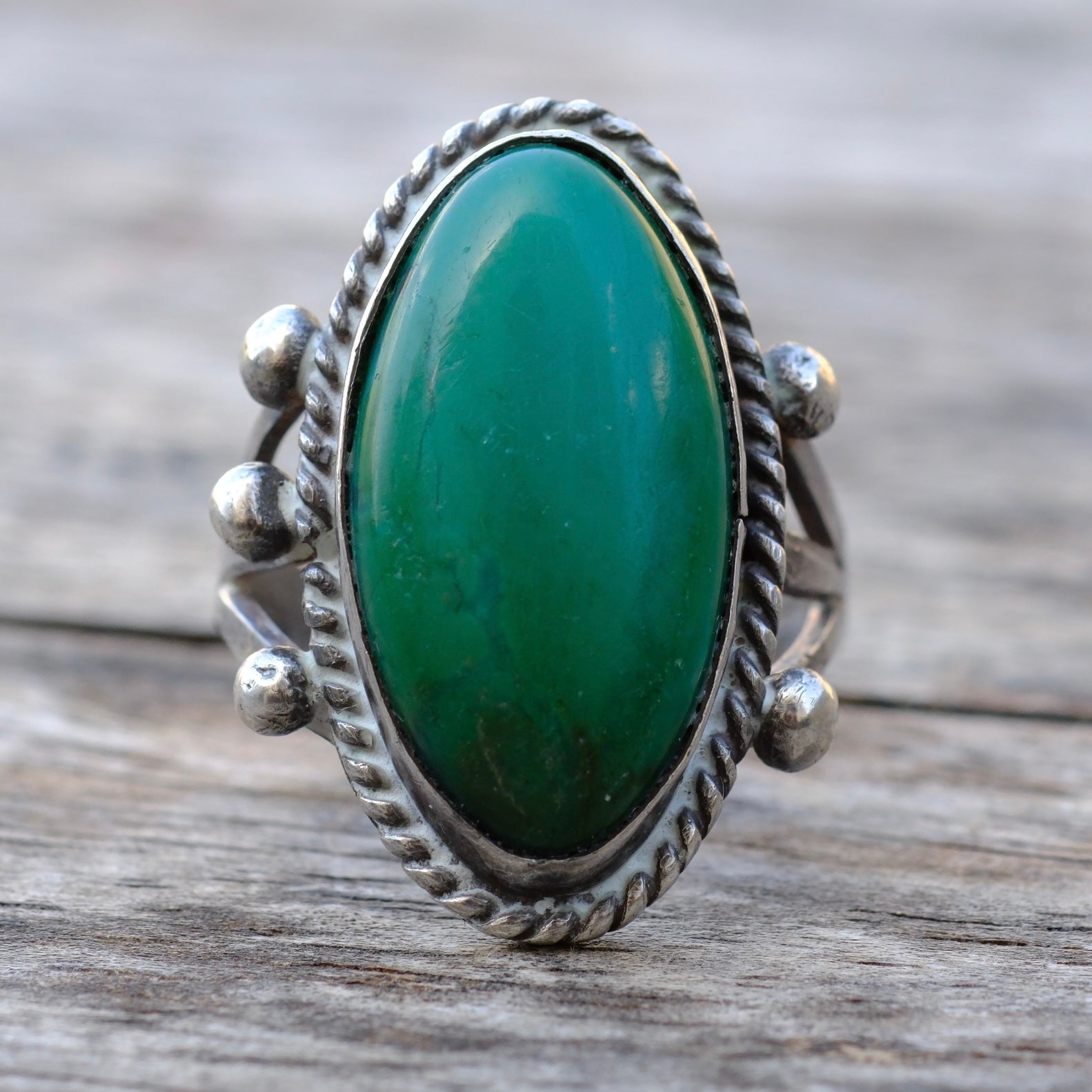 Vintage Sterling Turquoise Roper Ring 7.5