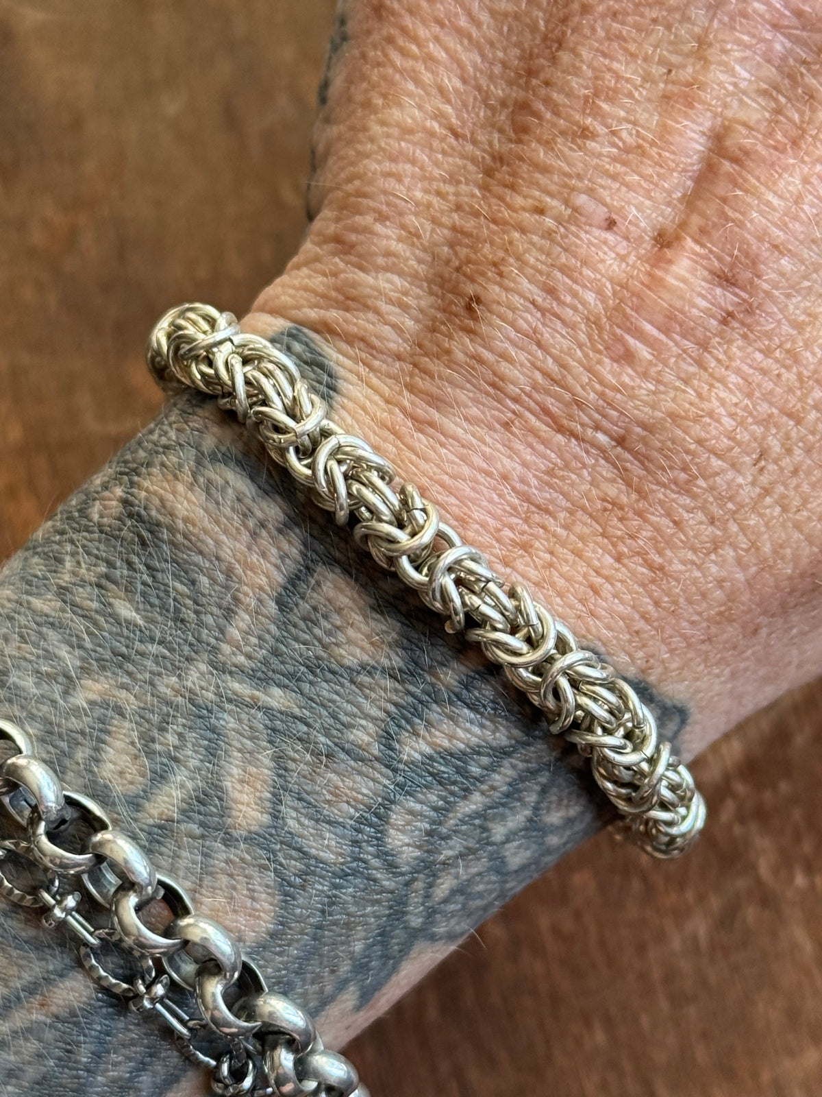 Vintage Sterling Silver 7.5” Amethyst Byzantine Toggle Chain Bracelet