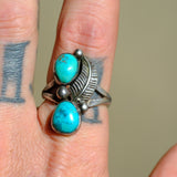 Vintage Sterling 2-Stone Turquoise Feather Ring 10.25