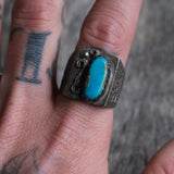 Vintage Sterling Chunky Turquoise Ring 10.75