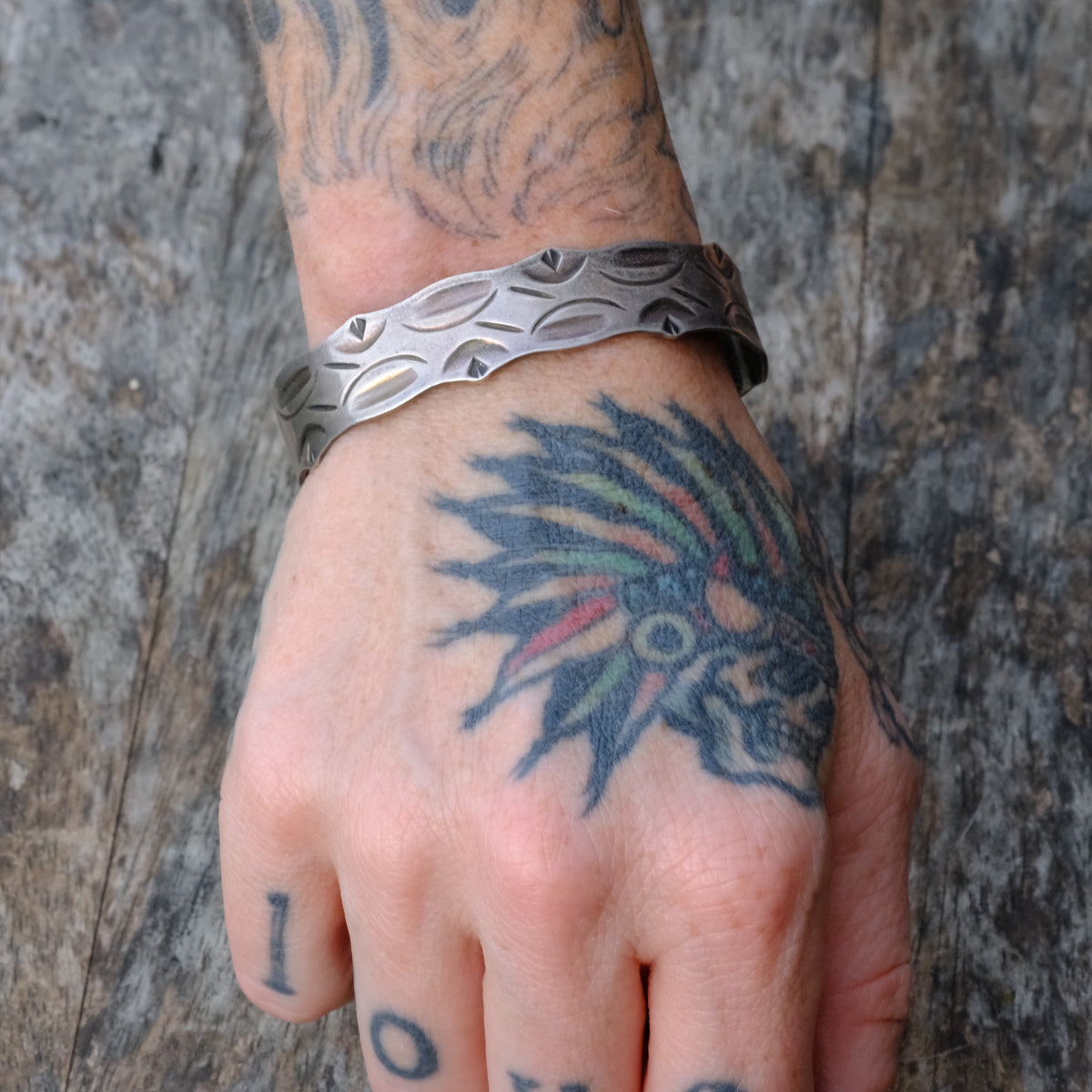 Vintage Sterling Silver Stamped Cuff Bracelet