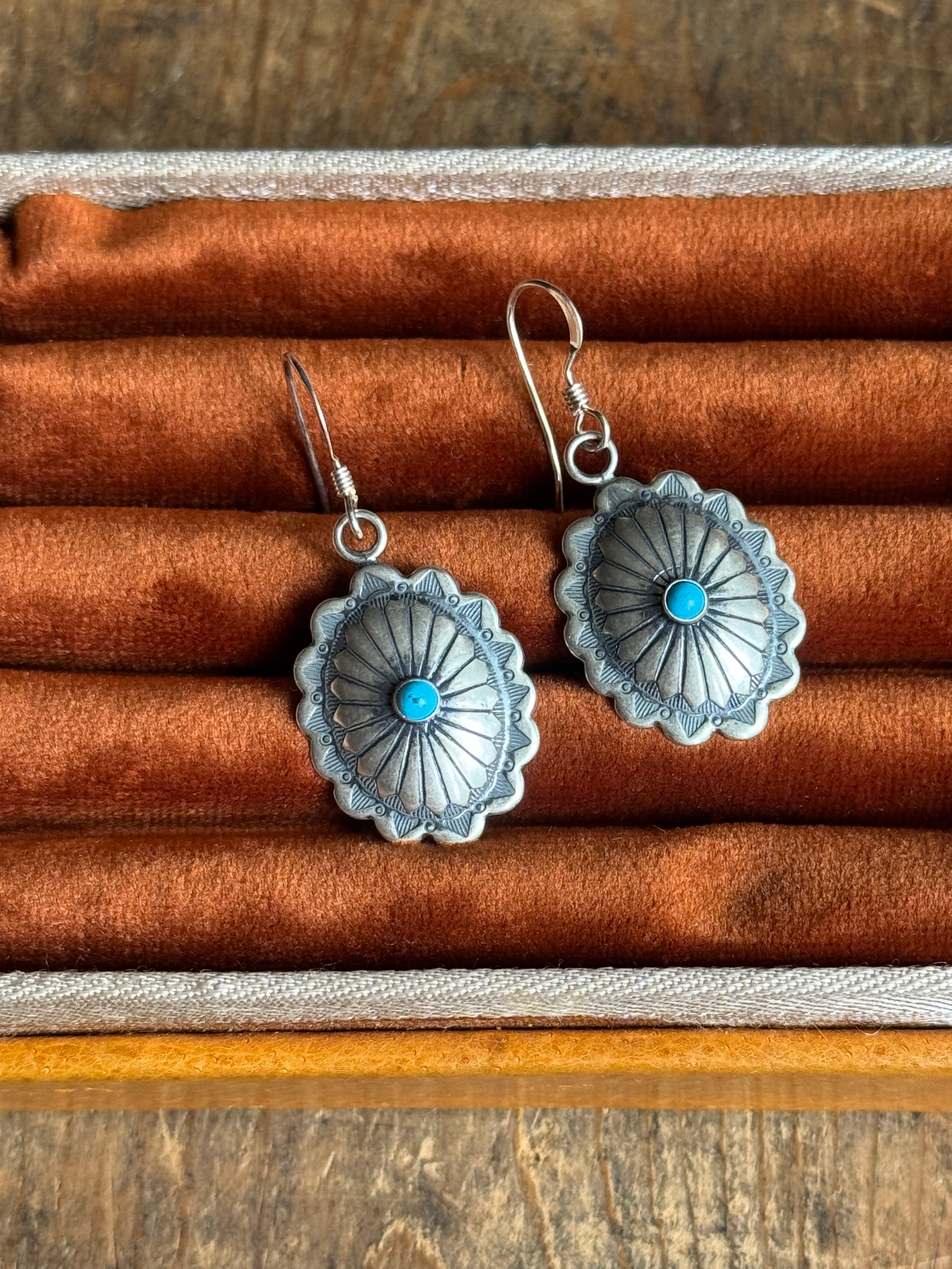 Vintage Sterling Silver Turquoise Concho Earrings