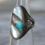 Vintage Sterling Multistone Inlay Ring 4.5