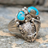 Vintage Sterling Turquoise Buffalo Ring 10.5