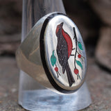 Vintage Sterling Inlaid Robin Ring 11