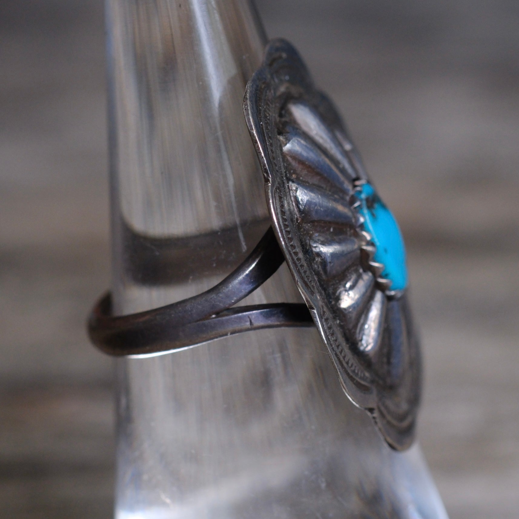 Vintage Sterling Turquoise Concho Ring 5.75