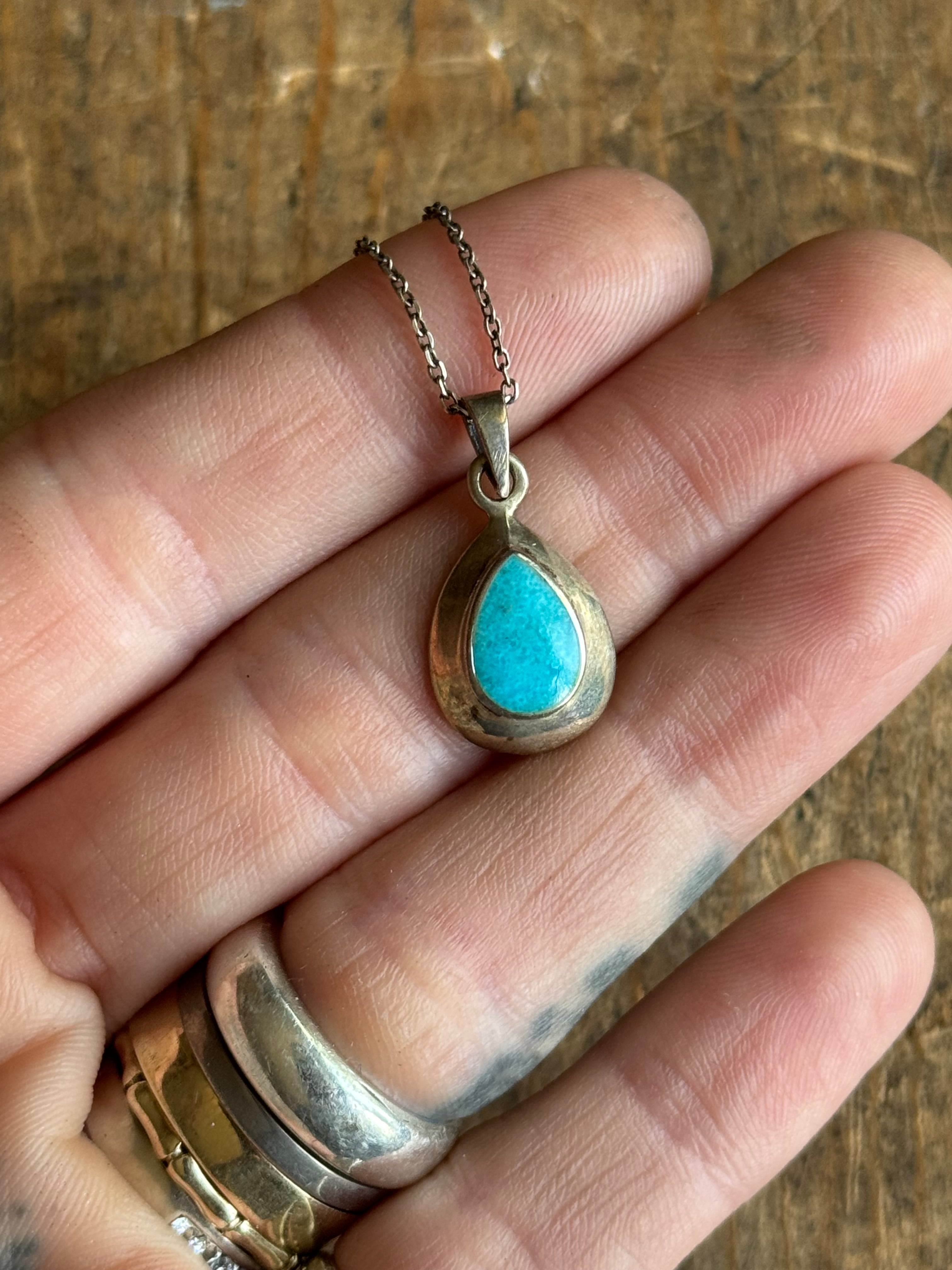 Vintage Sterling Silver Turquoise Teardrop Necklace