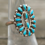 Vintage Sterling Turquoise Cluster Ring6.5
