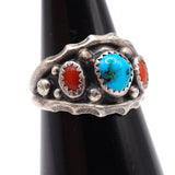 Vintage Sterling Turquoise and Coral Ring 7