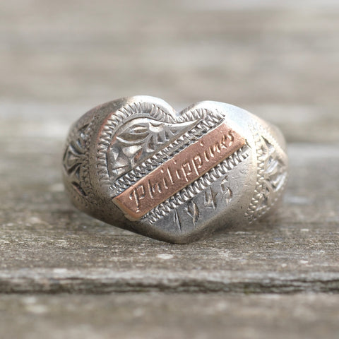 Vintage Sterling WWII Sweetheart Ring 9