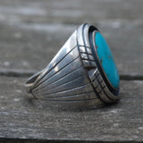 Vintage Sterling Turquoise Ribbed Band Ring 9.25