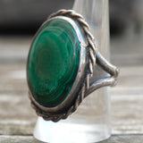 Vintage Sterling Malachite Roper Ring 10.5