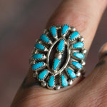 Vintage Sterling Turquoise Cluster Ring6.5