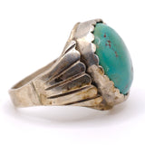 Vintage Sterling Turquoise Ribbed Band Ring 11.75