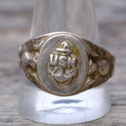 Vintage Sterling USN Signet Ring 12.75