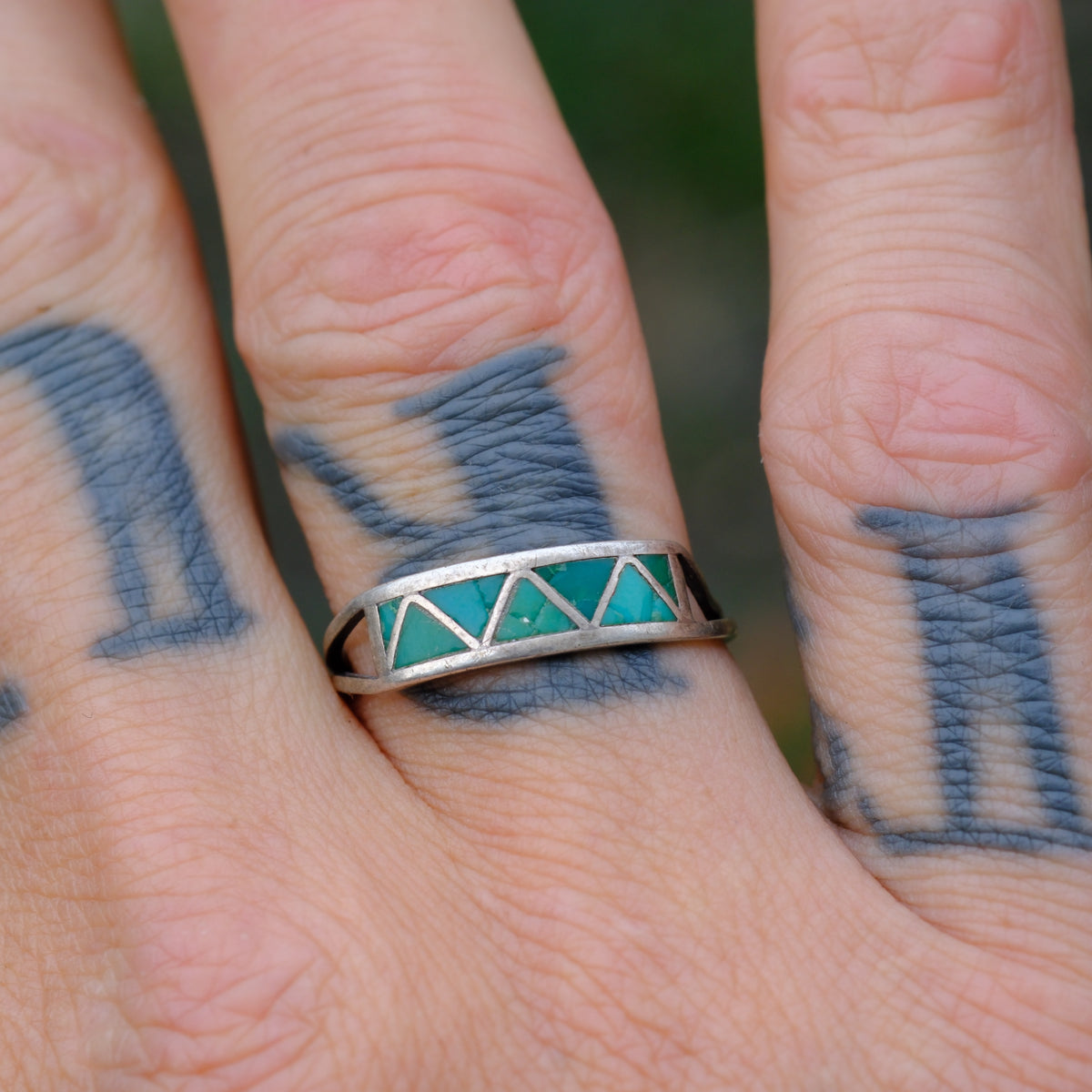 Vintage Sterling Turquoise Inlay Band Ring 6.75