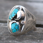 Vintage Sterling 2-Stone Turquoise Feather Ring 10