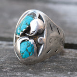 Vintage Sterling 2-Stone Turquoise Feather Ring 10