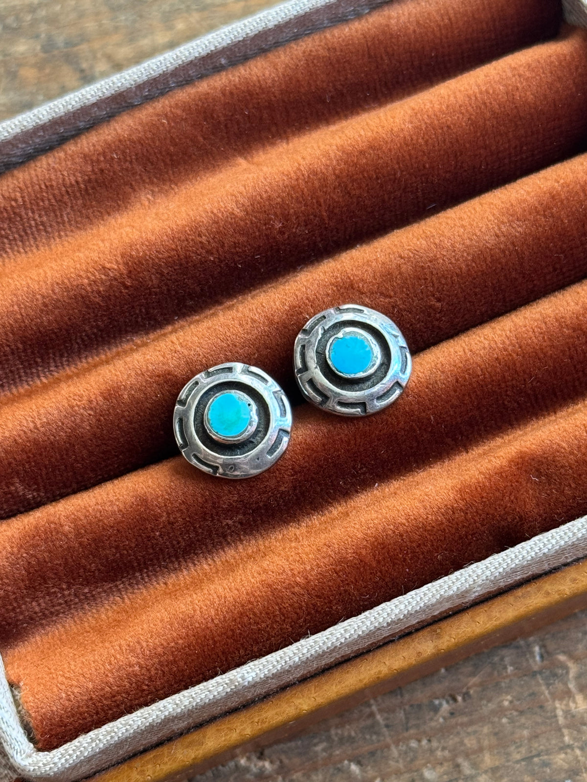 Vintage Sterling Silver Turquoise Shadowbox Earrings