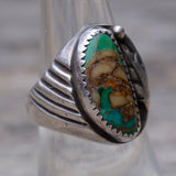 Vintage Sterling Turquoise Ribbed Band Ring 7.75
