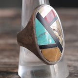 Vintage Sterling Zuni Inlay Ring 9.75