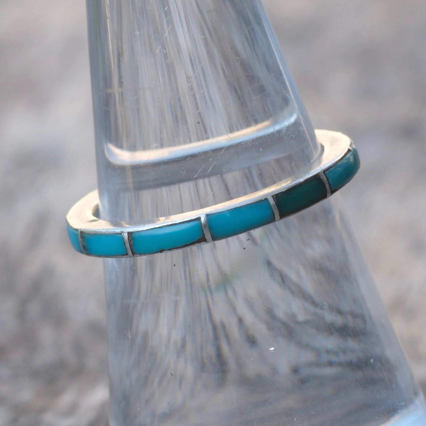 Vintage Sterling Turquoise Inlay Band 6.75