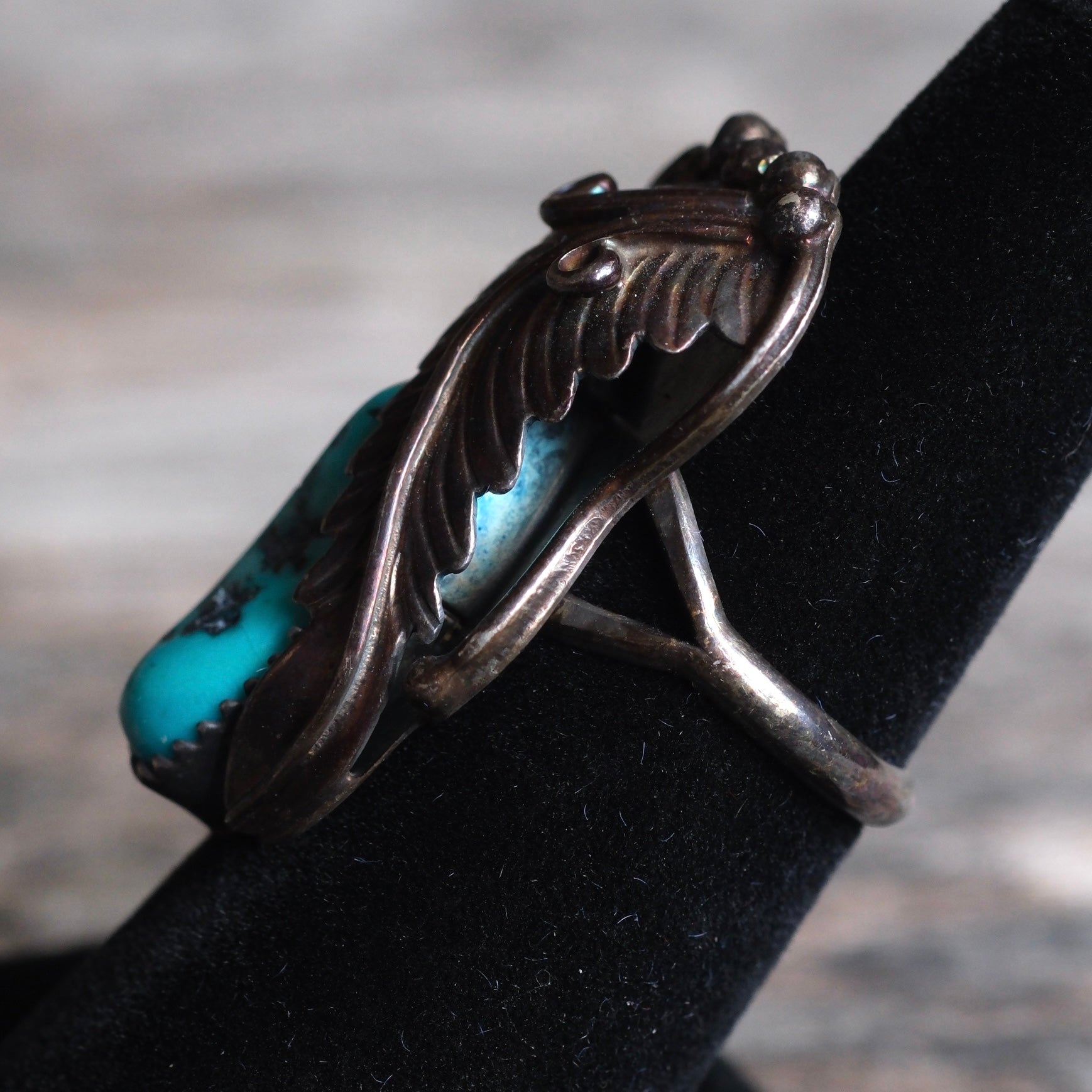 Vintage Sterling Turquoise Feather Ring 6.25