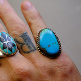 Vintage Sterling Turquoise Roper Ring 7.25