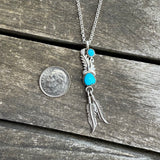 Vintage Sterling 2-Stone Turquoise Feather Necklace