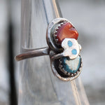 Vintage Sterling Zuni Turquoise and Coral Snake Ring 6.25