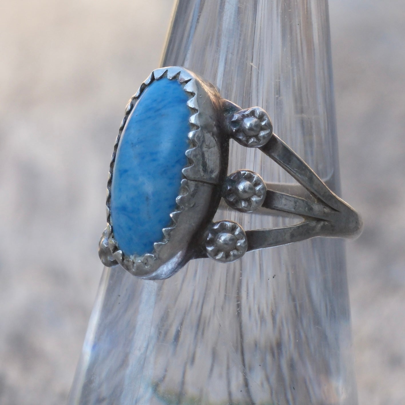 Vintage Sterling Lapis Split Band Ring 5.25