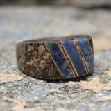 Vintage Sterling Sodalite Inlay Striper Ring 7