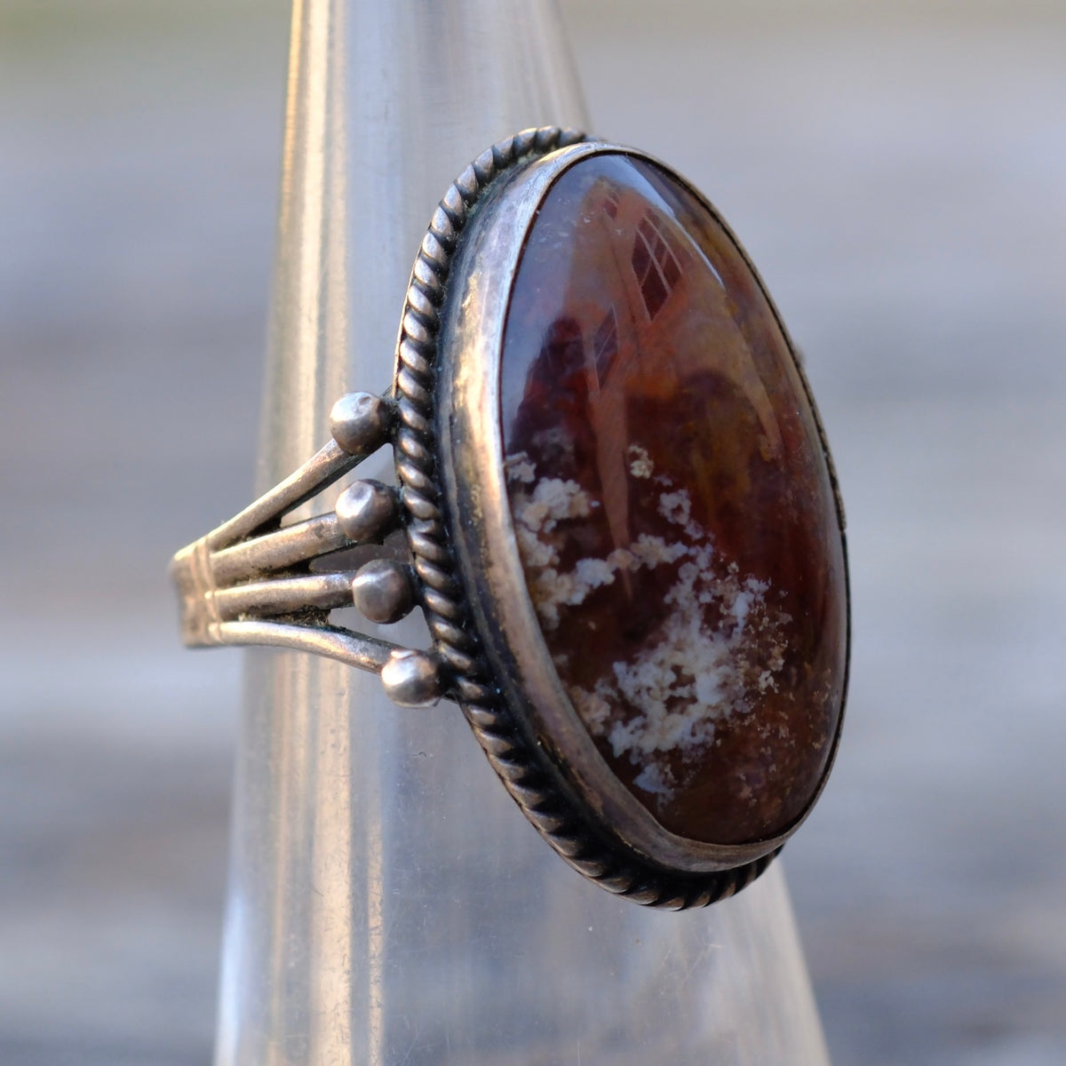 Vintage Sterling Jasper Ring 4.5