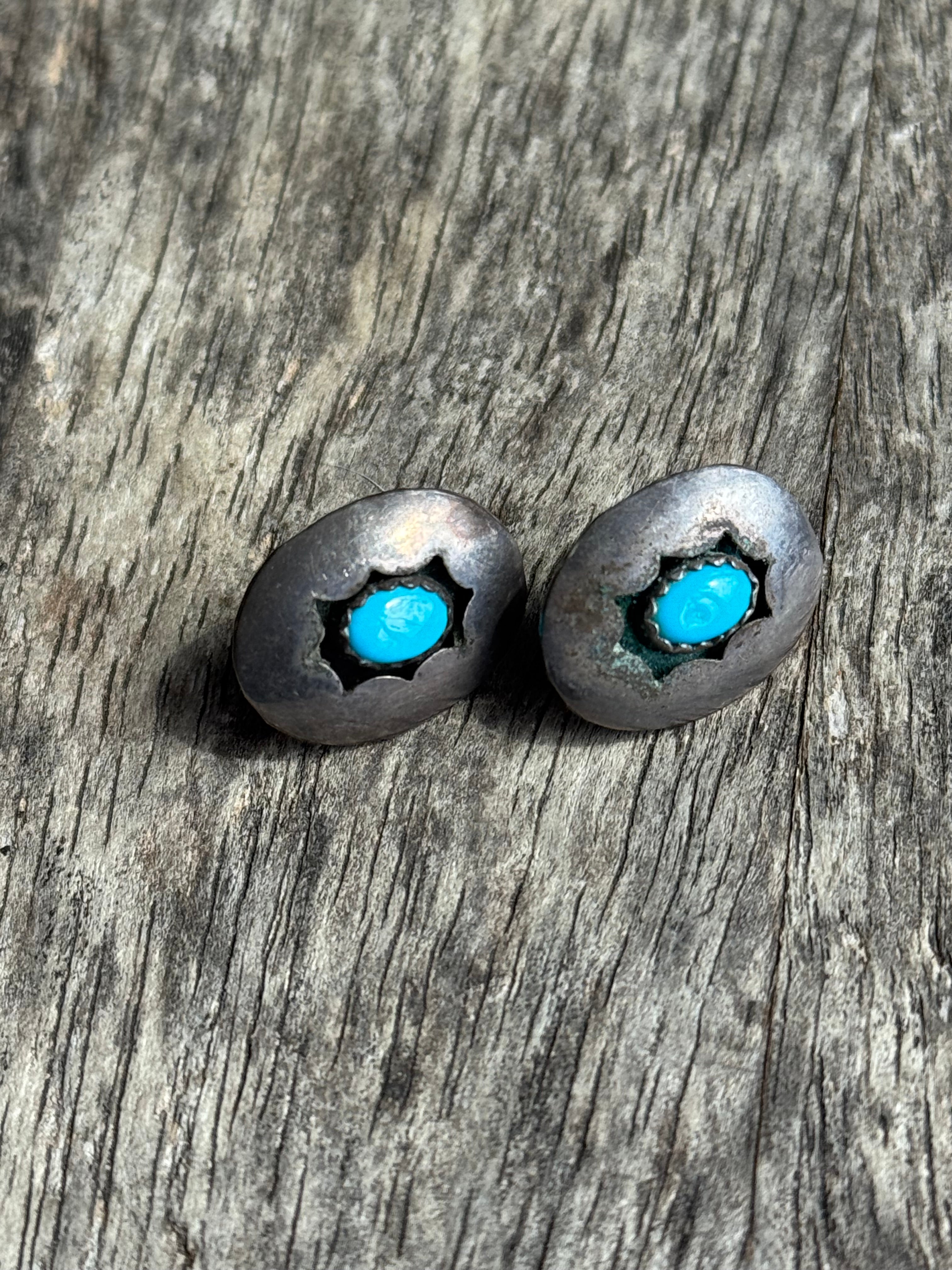 Vintage Sterling Silver Turquoise Shadowbox Earrings