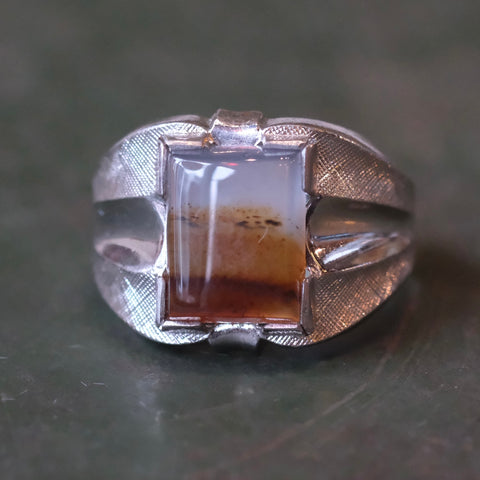 Vintage Sterling Agate Mid Century Signet Ring 4.75