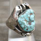 Vintage Sterling Turquoise Ribbed Band Ring 8.75