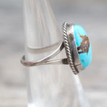 Vintage Sterling Turquoise Roper Ring 4.5