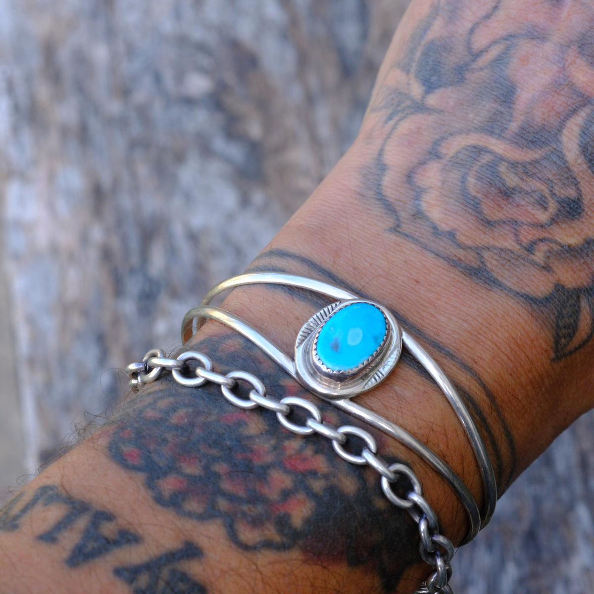 Cuff Vintage Sterling Turquoise Stamped Cuff Bracelet