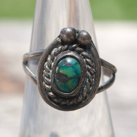 Vintage Sterling Turquoise Roper Ring 6
