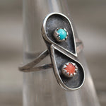 Vintage Sterling Turquoise and Coral Ring 5.75