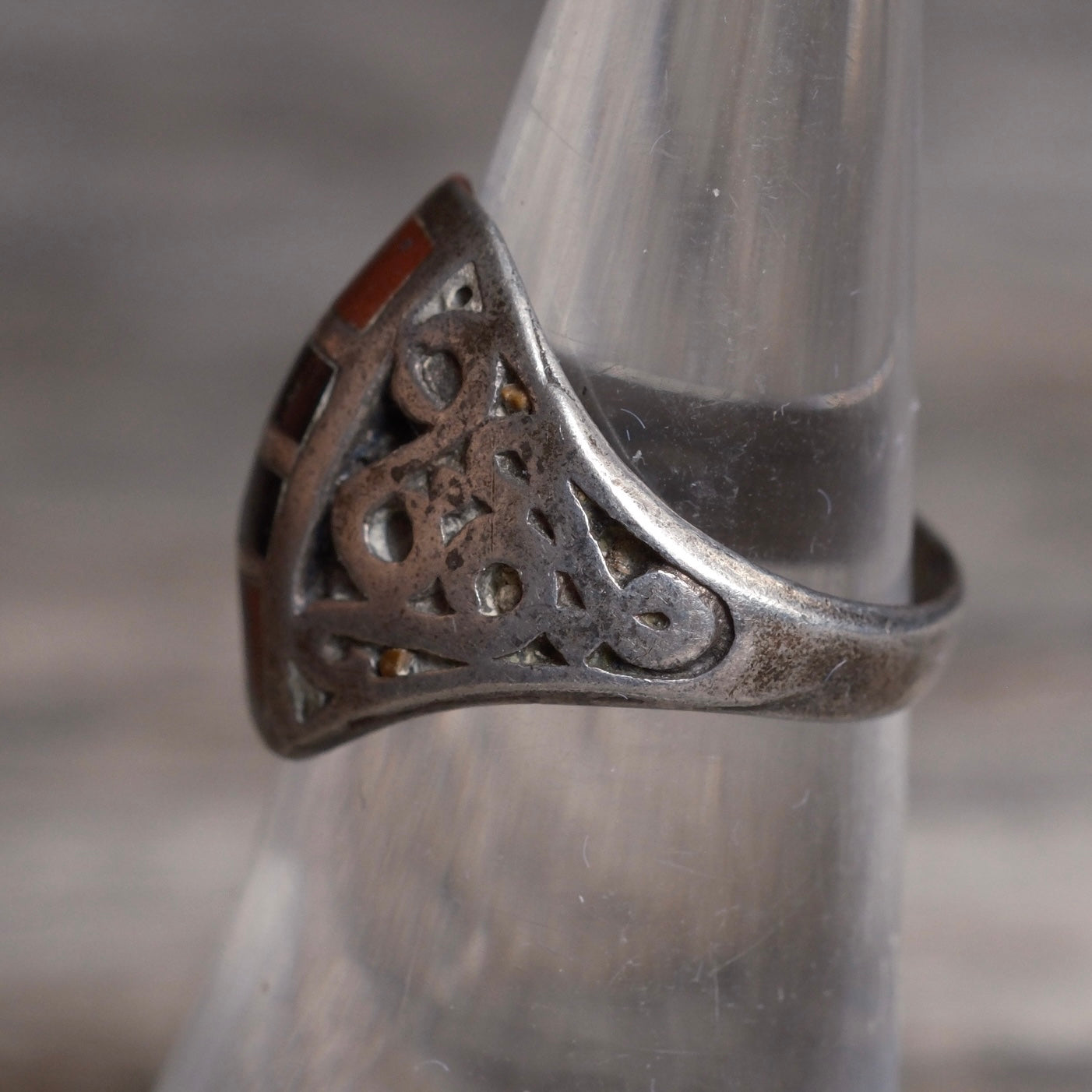 Vintage Sterling Inlay Ring 6